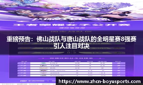 重磅预告：佛山战队与唐山战队的全明星赛8强赛引人注目对决